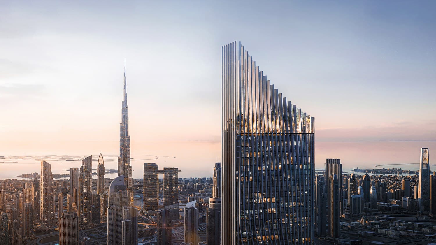 Official project visualisation of the upper floors of Tiger Sky Tower in Business Bay